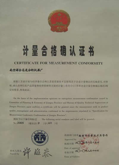 Measurement certificate