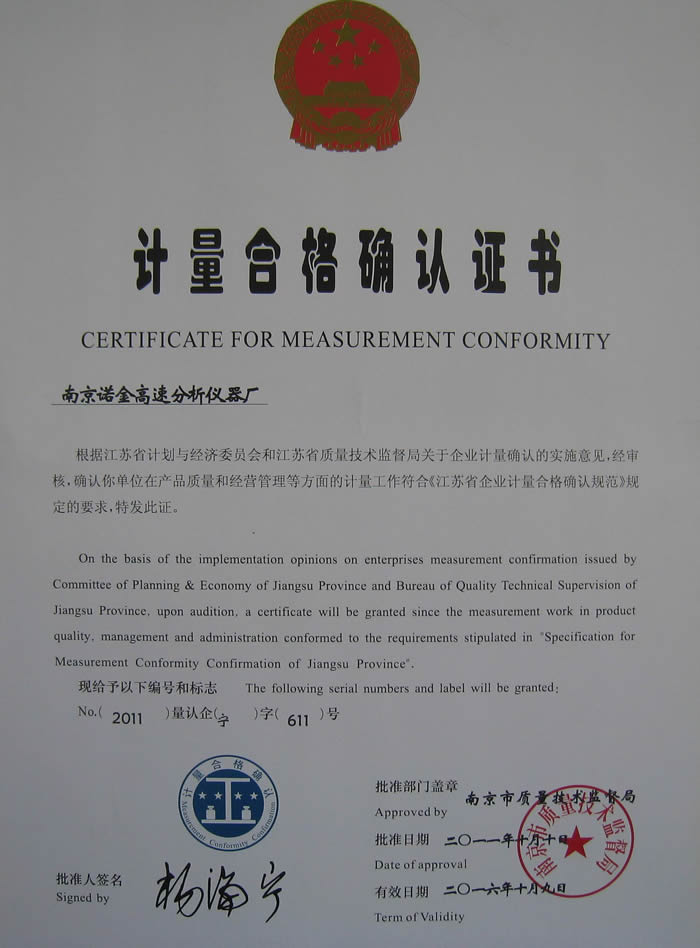 Measurement certificate